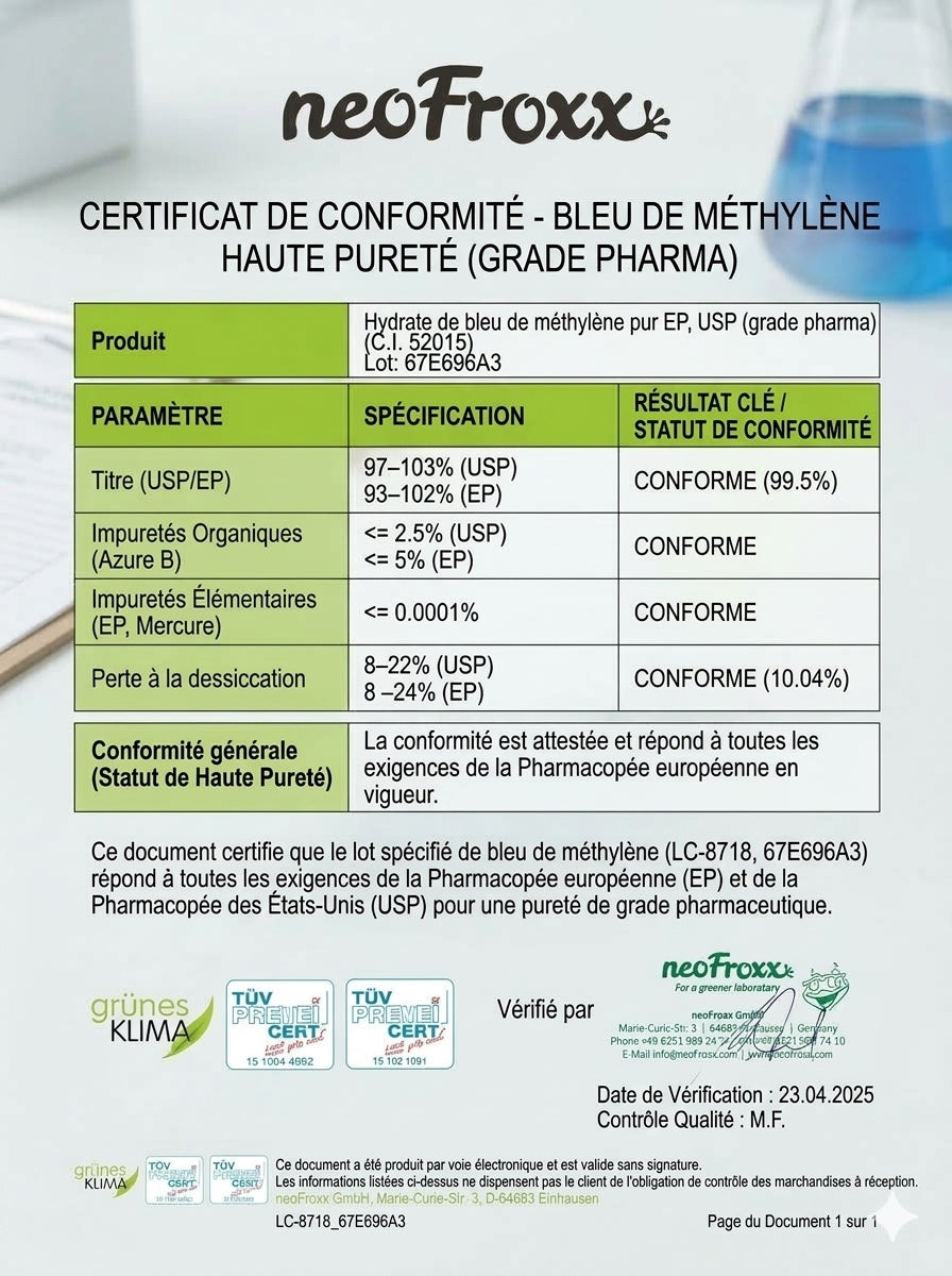 Bleu de Méthylène 5% (100 ml) — Solution Haute Concentration Qualité USP — Blue Life Power